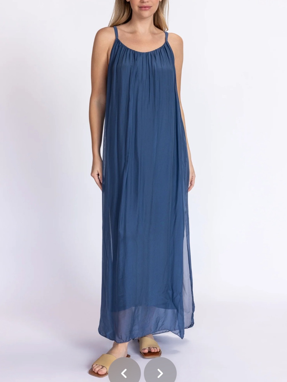 Made in Italy Silk Blend Navy Blue Sleeveless Maxi Dress